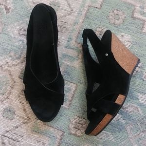 Black Leather UGG Wedges